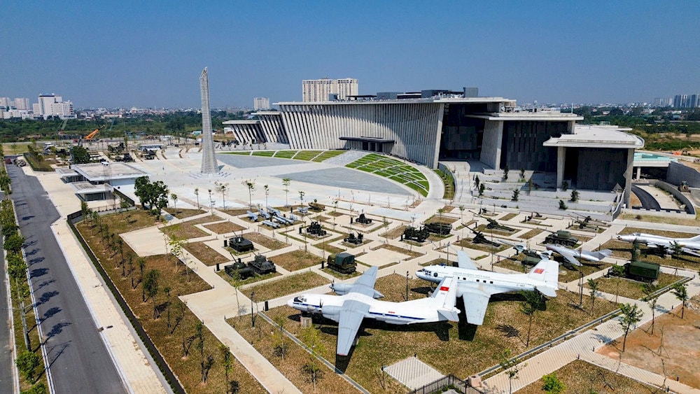 Aerial view of the Vietnam Military History Museum, showcasing its vast exhibition space and historic war relics